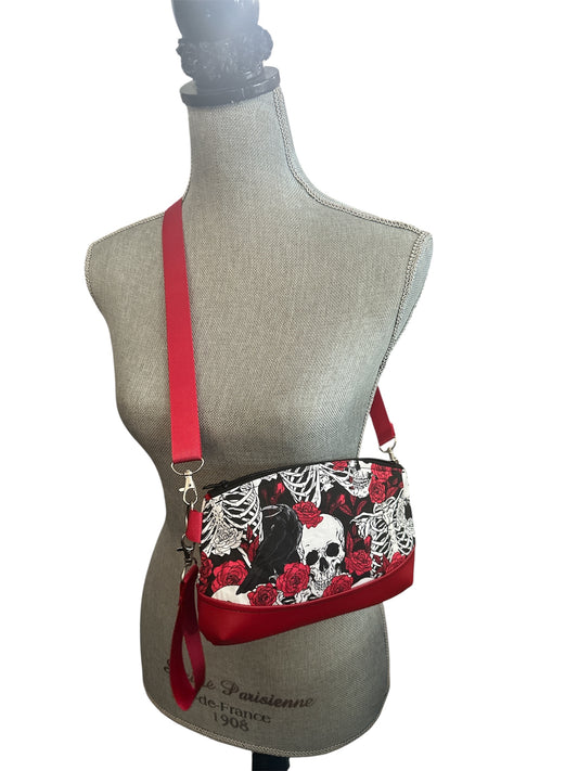 Red skull crossbody handbag