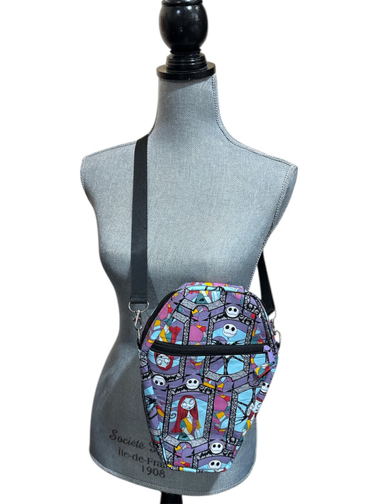 Coffin shaped “jack and sally” crossbody or shoulder bag